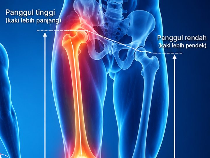 Ilustrasi panggul miring dan kaki panjang sebelah